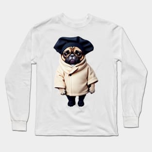 Cute Baby Pug in Winter Coat - Adorable Pug Puppy in Cozy Winter Clothing Long Sleeve T-Shirt